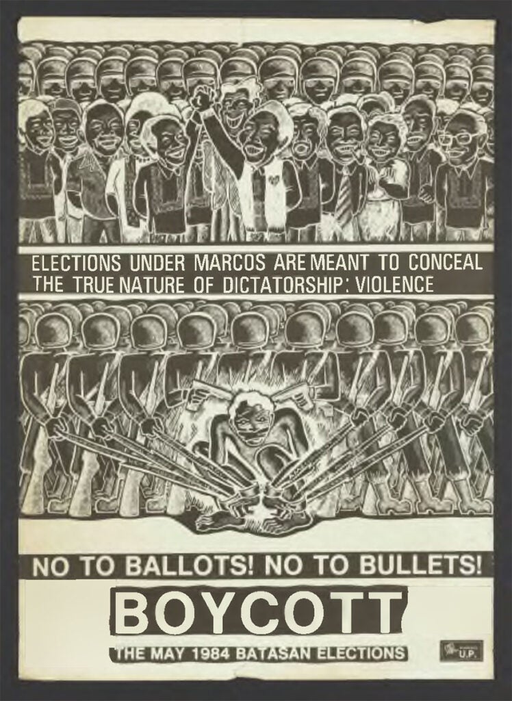 Poster title - No to Ballots No to Bullets Boycott the May 1984 Batasan Elections