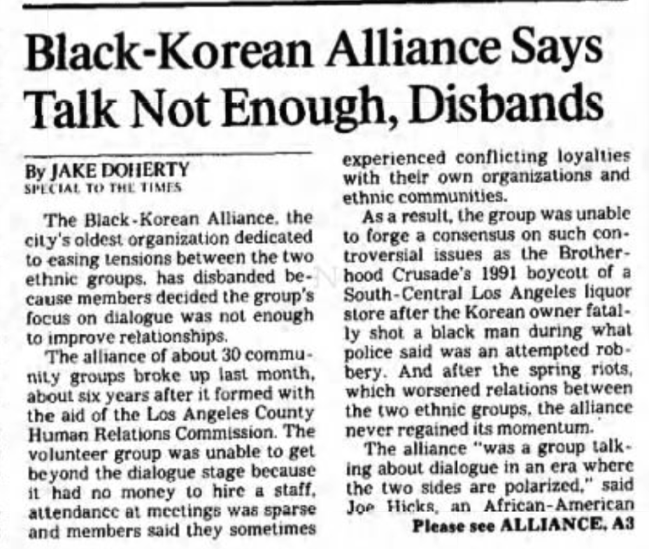 Black-Korean Alliance Disbands