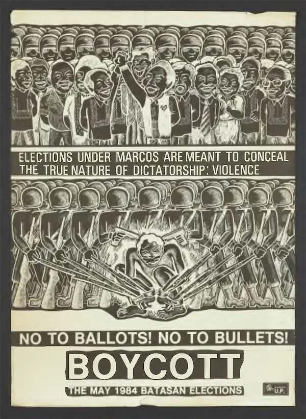 Poster title - No to Ballots No to Bullets Boycott the May 1984 Batasan Elections