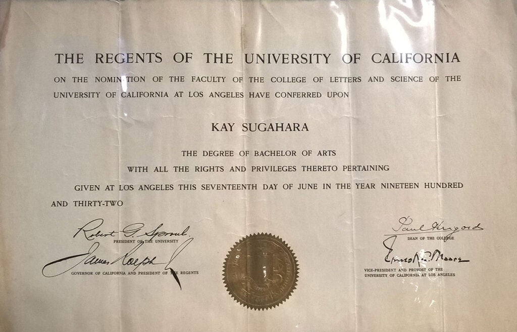 Sugahara's Bachelor Degree from 1932